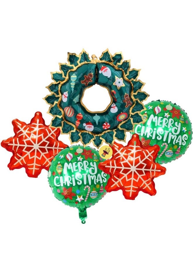 Atpata Funky Merry Christmas Wreath Shape (Set Of 5) Xmas Theme Foil Balloons For Christmas Party Decorations, Multicolor - Image 1