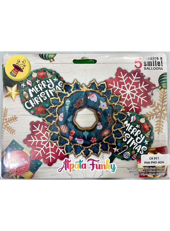 Atpata Funky Merry Christmas Wreath Shape (Set Of 5) Xmas Theme Foil Balloons For Christmas Party Decorations, Multicolor - Image 4