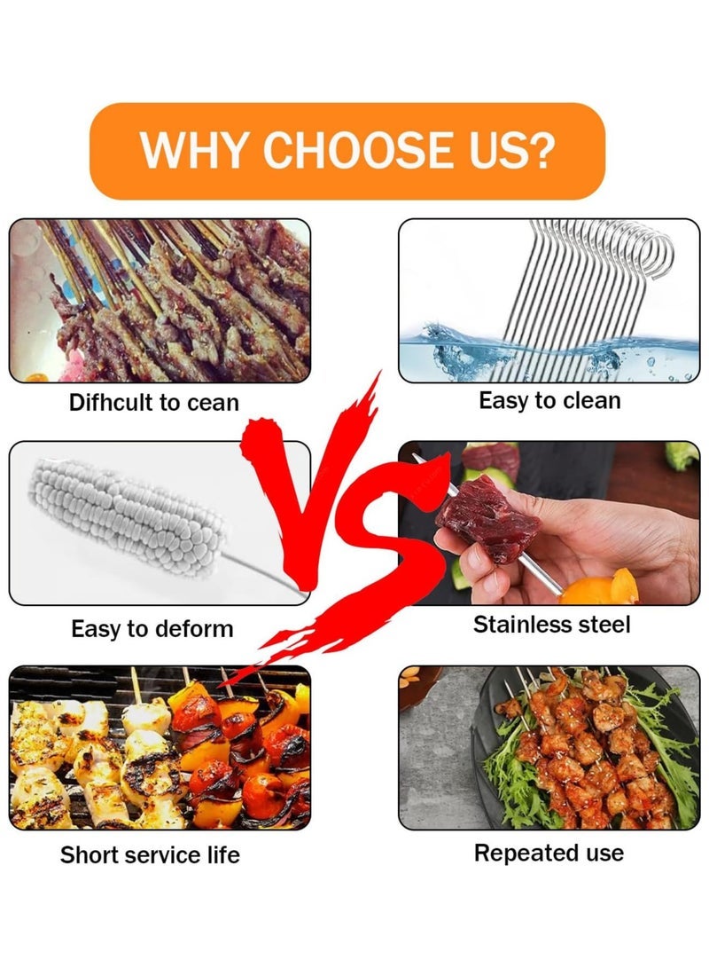 ECVV 18" Stainless Steel BBQ Skewers, 12-Pack Flat Metal Kabob Sticks, Reusable Shish Kebab Skewers for Grilling Meat, Seafood | Dishwasher Safe BBQ Tools - Image 5