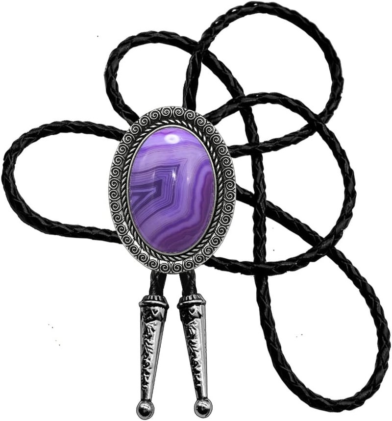 Moranse Bolo Tie With Emerald Blue and Black or More Colors Stone Celtic Style Genuine and Cowhide Rope - Image 1