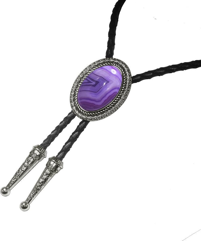 Moranse Bolo Tie With Emerald Blue and Black or More Colors Stone Celtic Style Genuine and Cowhide Rope - Image 4