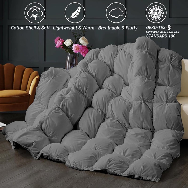 ELNIDO QUEEN لحاف إلنيدو كوين (ELNIDO QUEEN) متعدد المواسم، لون رمادي، مصنوع من الريش البديل، مريح للغاية، مزود بعلامات تحديد الزوايا، قابل للغسيل في الغسالة، يمكن استخدامه كإضافة داخل اللحاف أو كلحاف منفصل خفيف الوزن، بالحجم الكامل (82×86 بوصة). - Image 5