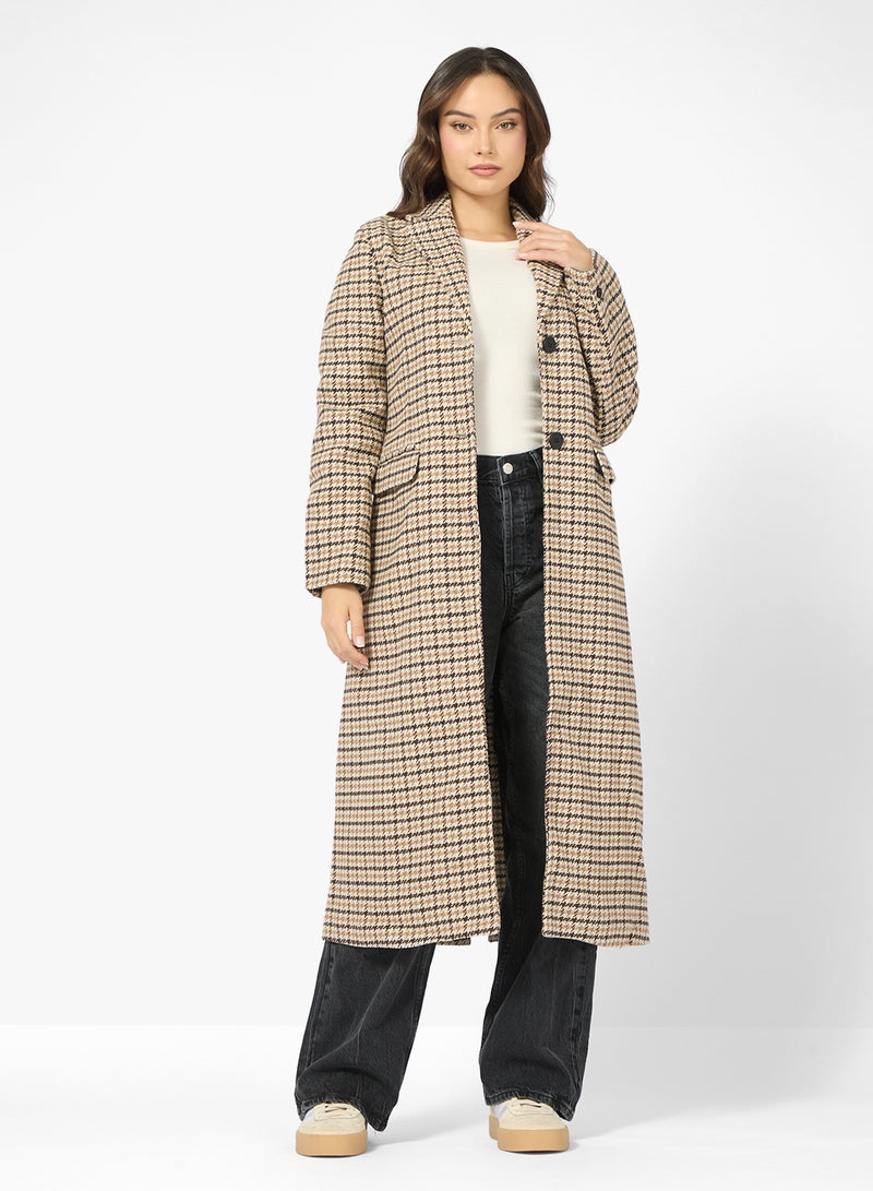 Ginger Woolen Longline Checkered Trench Coat - Image 1