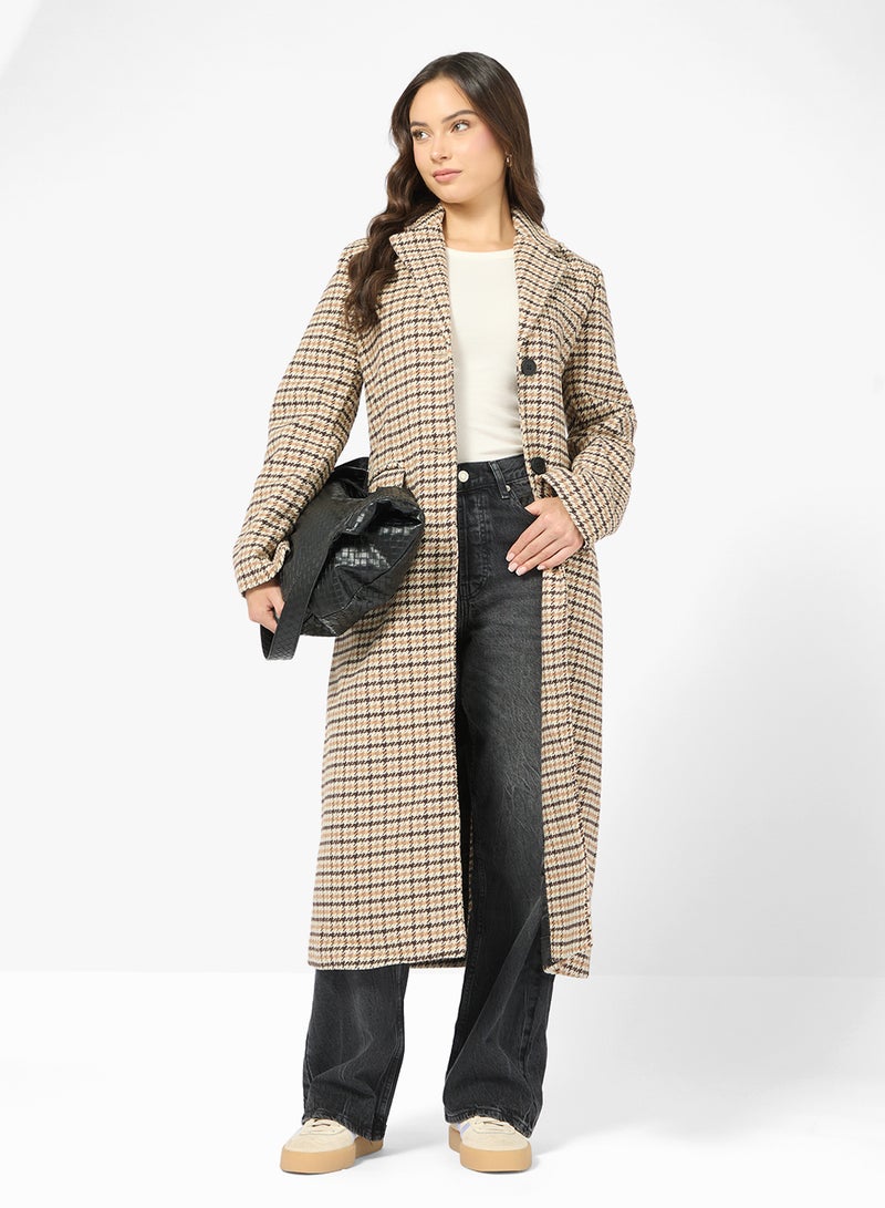 Ginger Woolen Longline Checkered Trench Coat - Image 4
