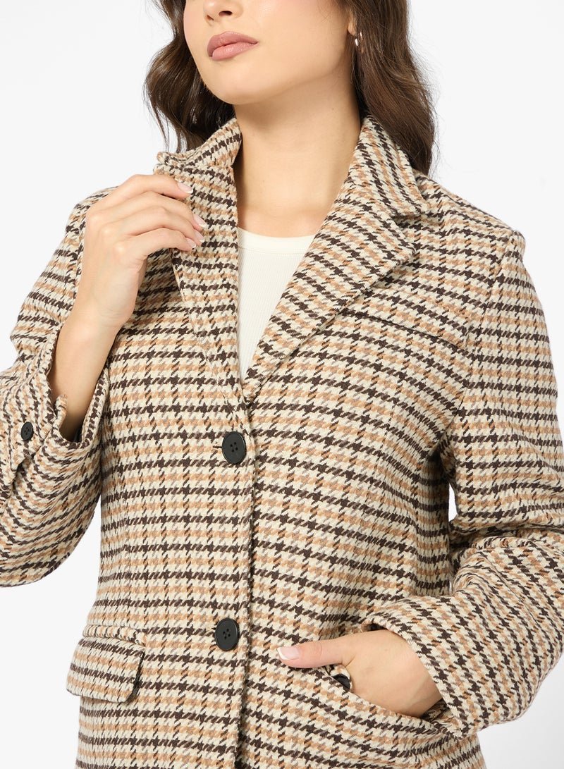 Ginger Woolen Longline Checkered Trench Coat - Image 3