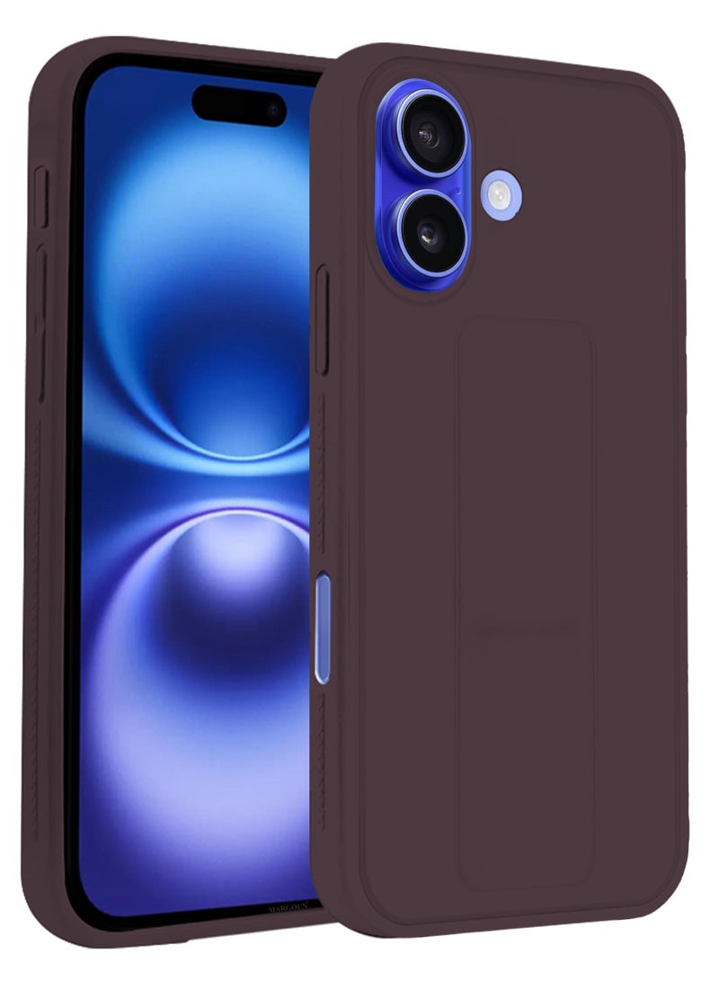 CATANES (for Apple iPhone 16) Case Premium PU Leather Back Cover with Stand Function Shockproof and Anti Scratch Finger Grip Case Cover / Merlot - Image 3