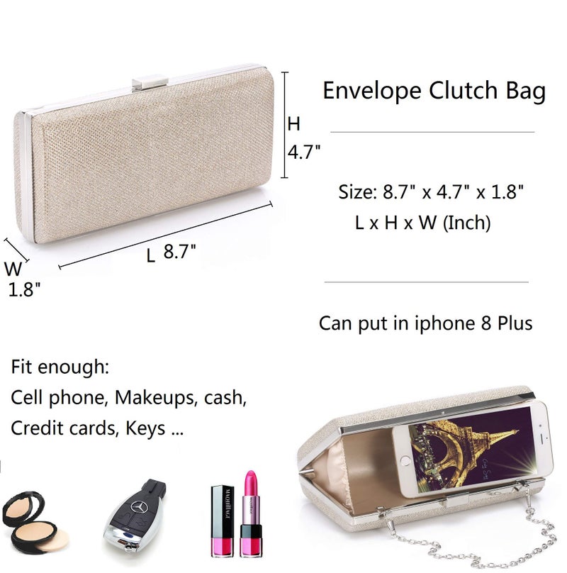 Blukey Women Vintage Bag Envelope Clutch Silver Evening Handbag For Cocktail/Wedding/Party (Champagne) - Image 3
