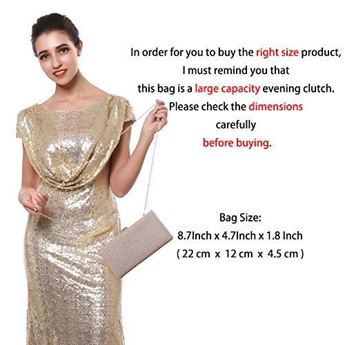 Blukey Women Vintage Bag Envelope Clutch Silver Evening Handbag For Cocktail/Wedding/Party (Champagne) - Image 4