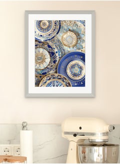 Art Decor Art Decor Ornate Hand-Painted Plates Kitchen Wall Art Blue and Gold Patterns with Matboard Framed Fine Art Wall Décor for Living Room Kitchens Cultural Spaces Gifting  - Image 2