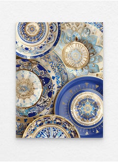 Art Decor Art Decor Ornate Hand-Painted Plates Kitchen Wall Art Blue and Gold Patterns with Matboard Framed Fine Art Wall Décor for Living Room Kitchens Cultural Spaces Gifting  - Image 3