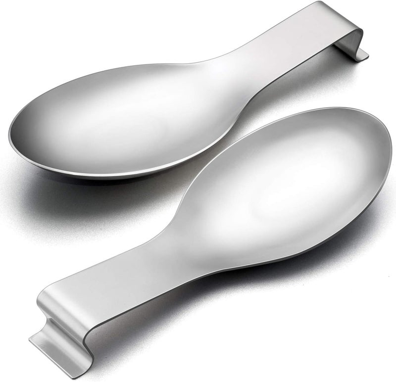 E-far Spoon Rest Set of 2, Stainless Steel Spoon Ladle Holder Spatula Rest for Kitchen Stove Top, Large Size & Dishwasher Safe - Image 1