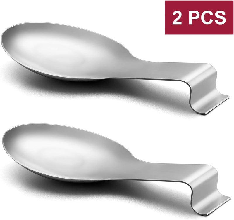 E-far Spoon Rest Set of 2, Stainless Steel Spoon Ladle Holder Spatula Rest for Kitchen Stove Top, Large Size & Dishwasher Safe - Image 2
