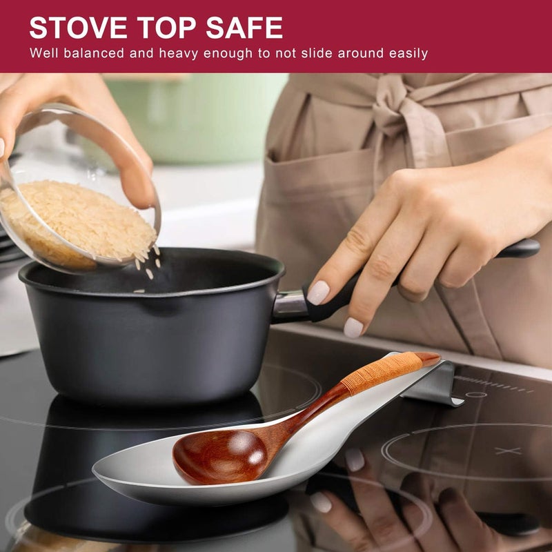 E-far Spoon Rest Set of 2, Stainless Steel Spoon Ladle Holder Spatula Rest for Kitchen Stove Top, Large Size & Dishwasher Safe - Image 5