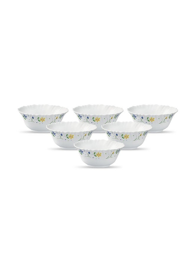 La Opala Diva Classique Collection Opal Glass Crockery | Vegetable Bowl Set of 6 | Twilight Bouquet Design | for dal & Condiments | Microwave Safe | 100% Vegetarian | Extra Strong | Light & White - Image 1