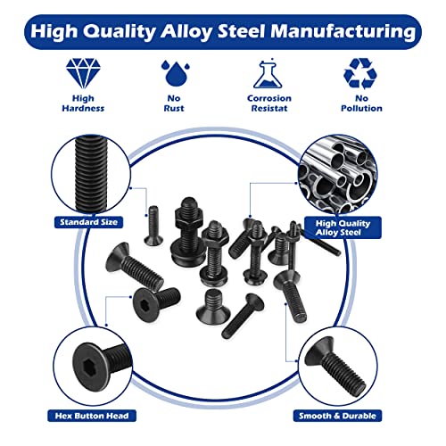 JROUTH 1500pcs Screws Assortment , M2 M3 M4 M5 10.9 Grade Alloy Steel Hex Flat Head Cap Bolts Nuts Washers Assortment Kit with Hex Wrenches, A Black Hex Flat Head Cap Bolts, (M2-M5-1500) - Image 4
