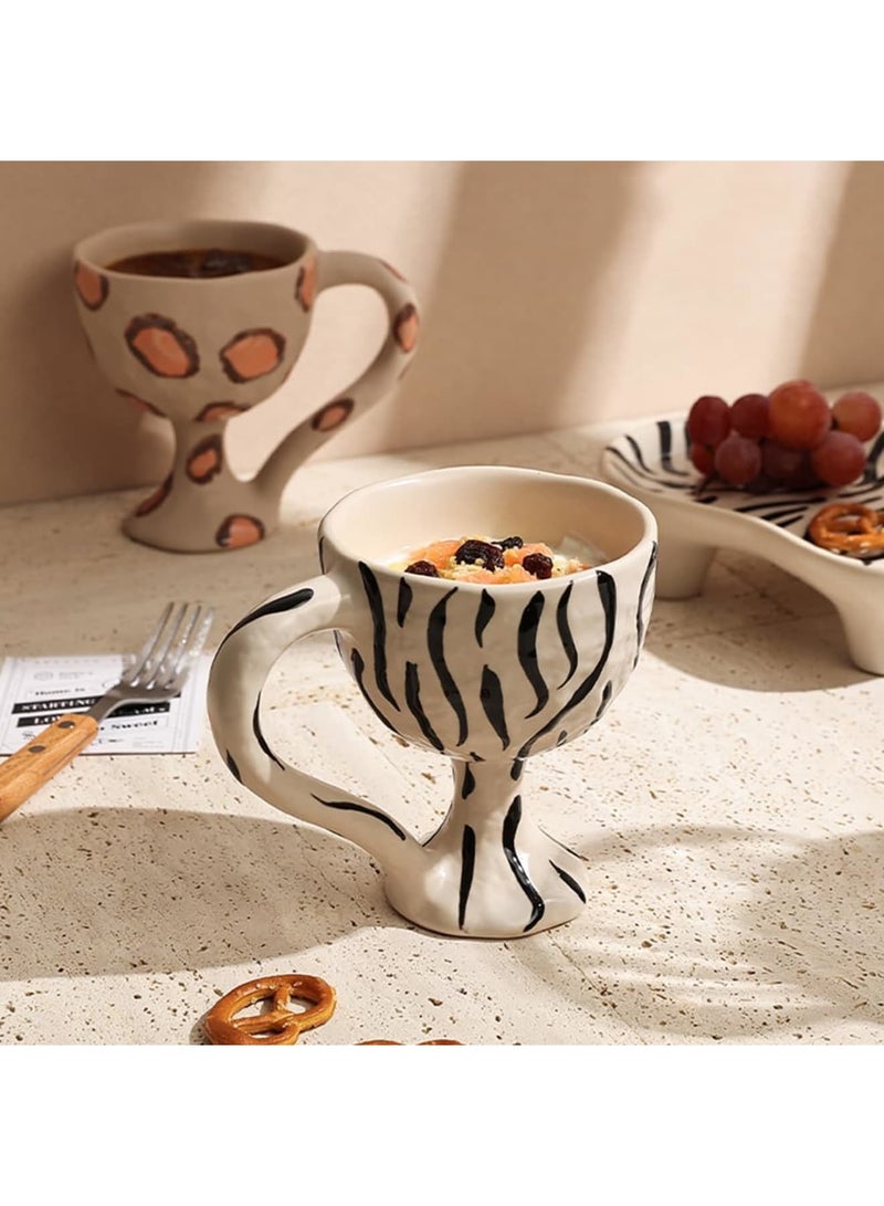 SYOSI كوب قهوة سيراميك مع مقبض، 11 أونصة/300 مل كوب لاتيه مبتكر، تصميم زيبرا أصلي لكوب شاي الحليب، عملية تزجيج الفرن مناسبة للمكتب والمنزل، فكرة هدية مصنوعة يدويًا للأصدقاء والزملاء والعائلة - Image 3