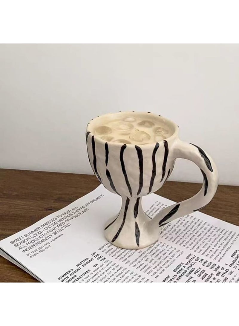 SYOSI كوب قهوة سيراميك مع مقبض، 11 أونصة/300 مل كوب لاتيه مبتكر، تصميم زيبرا أصلي لكوب شاي الحليب، عملية تزجيج الفرن مناسبة للمكتب والمنزل، فكرة هدية مصنوعة يدويًا للأصدقاء والزملاء والعائلة - Image 1