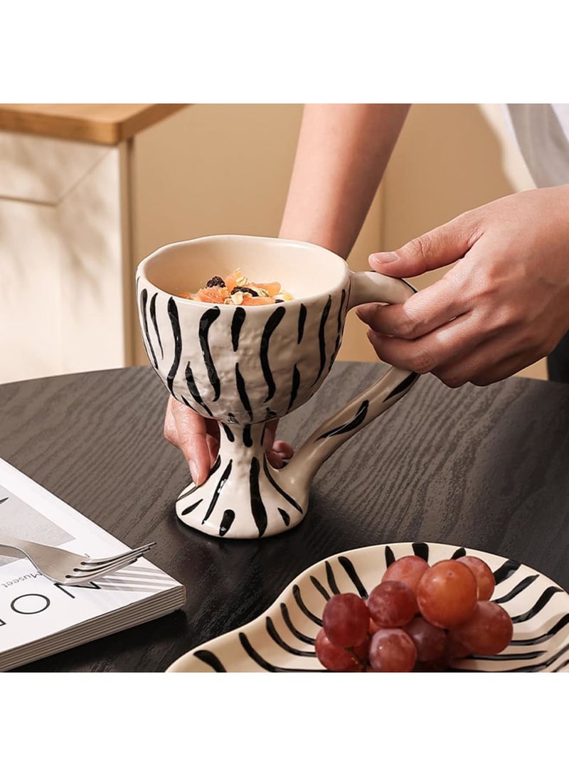 SYOSI كوب قهوة سيراميك مع مقبض، 11 أونصة/300 مل كوب لاتيه مبتكر، تصميم زيبرا أصلي لكوب شاي الحليب، عملية تزجيج الفرن مناسبة للمكتب والمنزل، فكرة هدية مصنوعة يدويًا للأصدقاء والزملاء والعائلة - Image 2