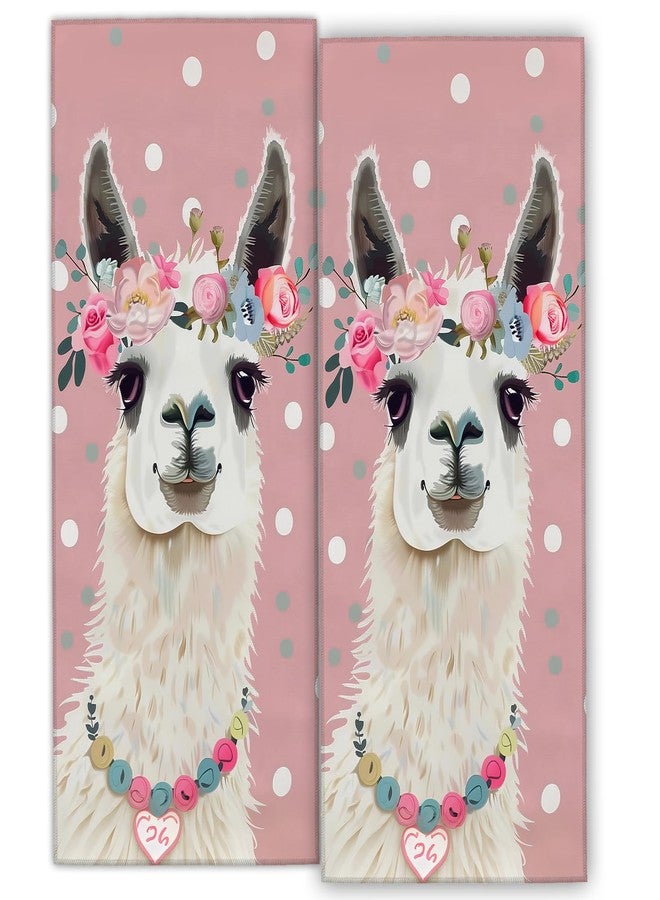 MIEPOS Cute Llama 2 Piece Hand Towels,Floral Crown Pink Decor Kitchen Towel Set,14.5x28in Absorbent Dish Handtowels,Soft,Polyester,Functional Decorative Handtowel for Bathroom,Home Use,Bath,Gifts - Image 1