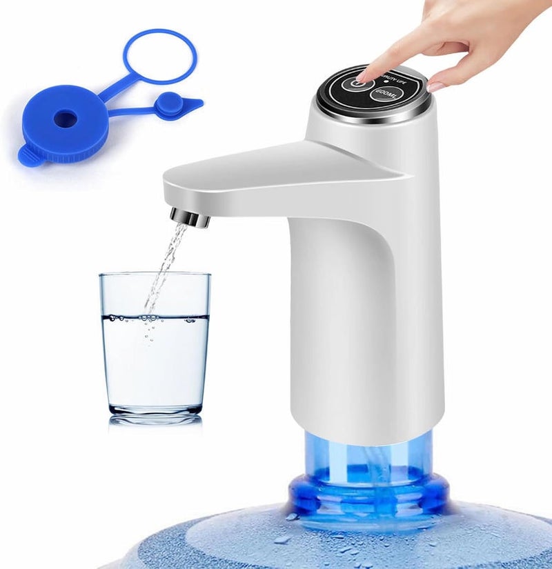 HiPiCok Water Dispenser for 5 Gallon Bottle, Electric 5 Gallon Water Pump, USB-C Rechargeable Water Pump for 3 Gallon Jug, White - Image 1