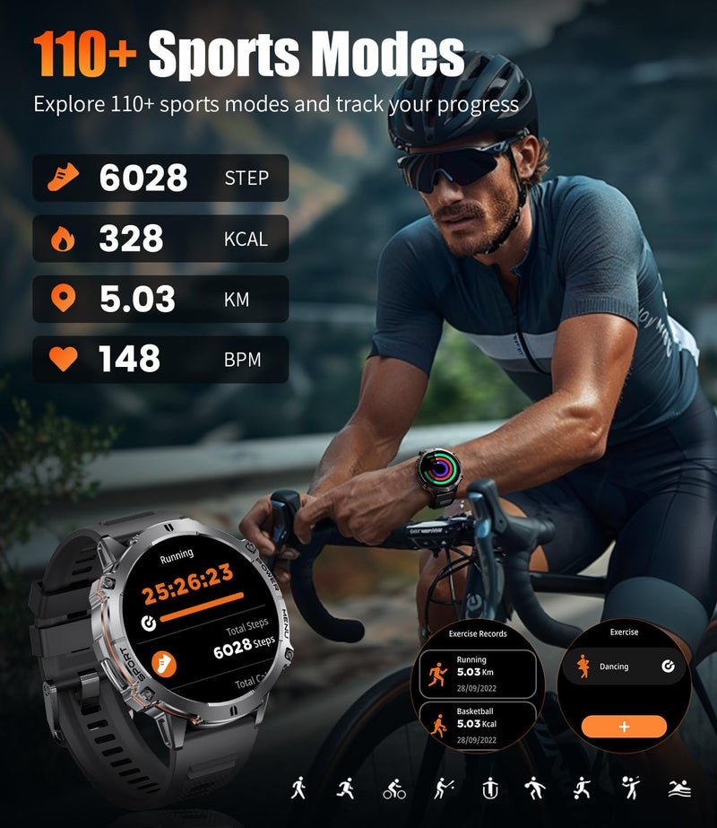 LIGE Smart Watches for Men with 900mAh(60+Standby),1.73" AMOLED Reloj Inteligente para Hombre with Bluetooth Call,110+ Sports Mode Fitness Tracker/Heart Rate Sleep Health Monitor/Android iOS Smart watch - Image 5