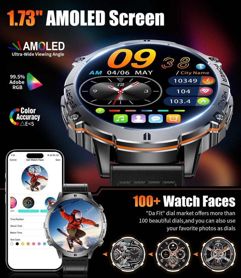 LIGE Smart Watches for Men with 900mAh(60+Standby),1.73" AMOLED Reloj Inteligente para Hombre with Bluetooth Call,110+ Sports Mode Fitness Tracker/Heart Rate Sleep Health Monitor/Android iOS Smart watch - Image 4