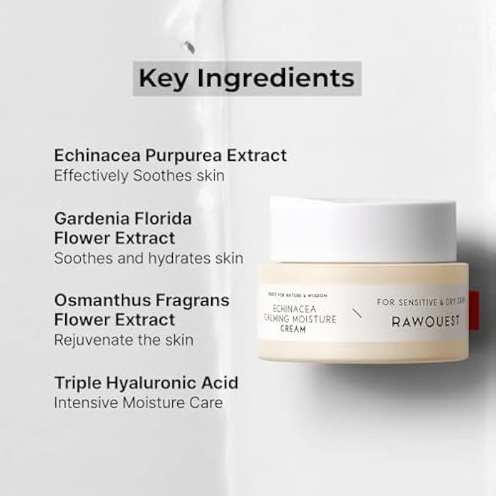 RAWQUEST Echinacea Calming Moisture Cream for Moisturizing, Skin Barrier Repair, Antiaging & Hydration with Triple Hyaluronic, Adenosine, Panthenol for Dry & Sensitive Skin (1.7 Fl Oz/ 50 ml) - Image 4