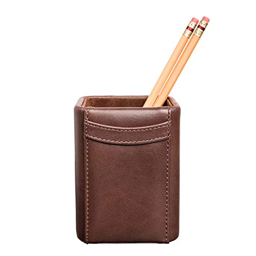 Dacasso Leather Pencil Cup - Luxury Cup Storage for Pens, Pencils, & Office Accessories - Elegant Pen Organizer & Executive Desk Decor - (Chocolate Brown) - Image 1