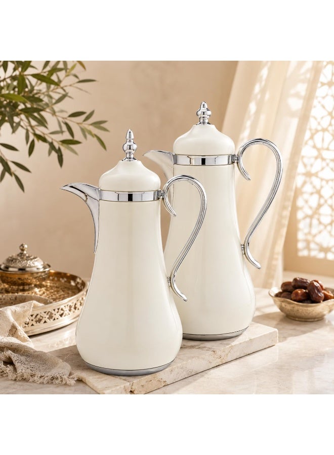 REFAN Premium Tea and Coffee Vacuum Flask Set of 2, 1 Liter Vacuum Flask, 12 Hours Heat Preservation and 24 Hours Cold, High Quality Thermal Bottle and Elegant Design for Hospitality (White) - Image 3