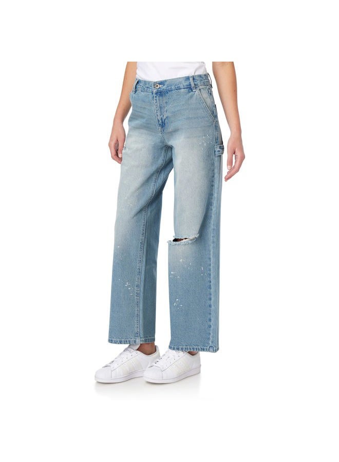 Wallflower Women's Juniors InstaClassic Carpenter Low Rise Relaxed Jeans, Halsey, 13 - Image 1