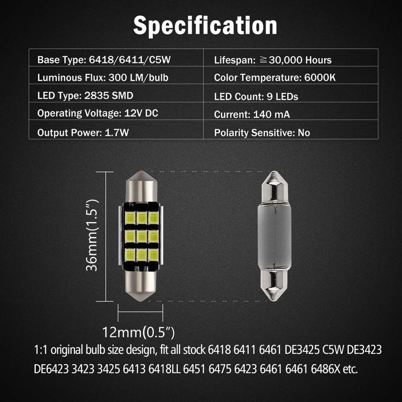 BRISHINE 4pcs 6418 LED Bulbs - Super Bright Festoon Lights - Image 2