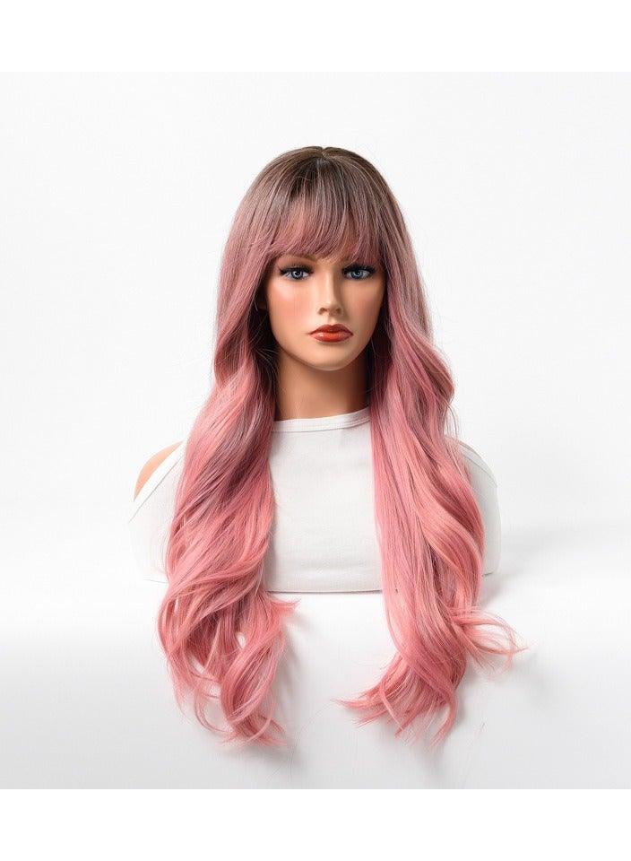 إستيل شعر مستعار نسائي طويل مجعد شعر مموج كبير متوسط ​​طويل غطاء رأس كامل وردي روغ - Image 1