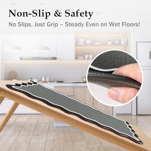 Arenarug Scalloped Black Gray Kitchen Mats Rugs Sets of 2 Cushioned Anti Fatigue Floor Mat Waterproof Kitchen Rugs Non Slip Foam Comfort Standing Mat for Sink Laundry - Image 4