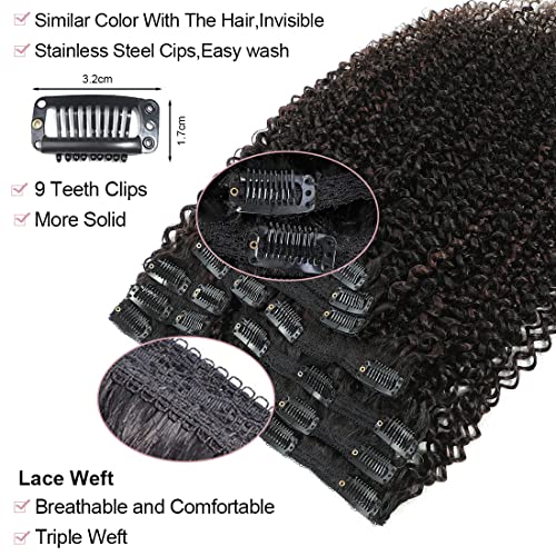 URbeauty Natural Hair Clip Ins for Black Women Curly Clip in Hair Extensions Real Human Hair 3c 4a Kinky Curly Clip Ins for Black Girls Curly Hair Extensions Seamless Invisible Triple Weft 10Pcs120gpack 1B4 - Image 3