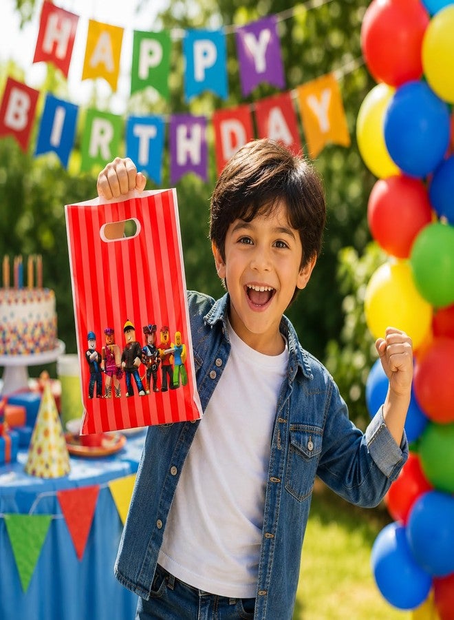 أكياس هدايا من إندوترايب، 30 قطعة، بتصميم ألعاب الفيديو، مزودة بمقابض، أكياس هدايا للحفلات، أكياس بلاستيكية للحلويات والهدايا وهدايا التوزيع، هدايا حفلات أعياد الميلاد بتصميم بكسل، لوازم حفلات ألعاب الفيديو - Image 2