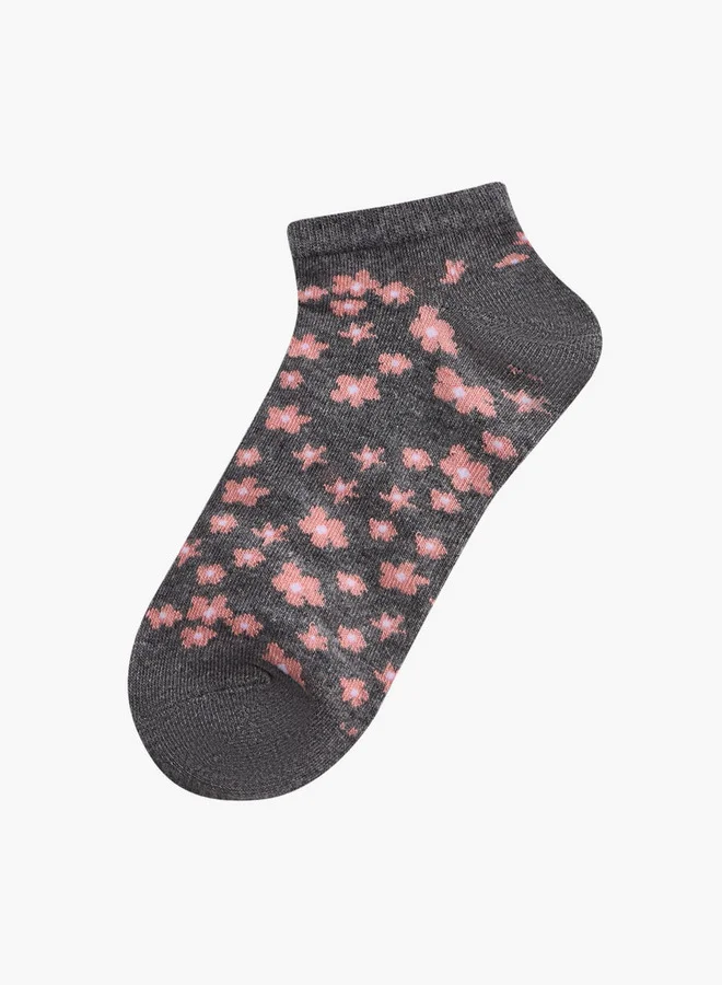 Flora Bella By Shoexpress Floral Print Ankle Length Socks - Set of 5