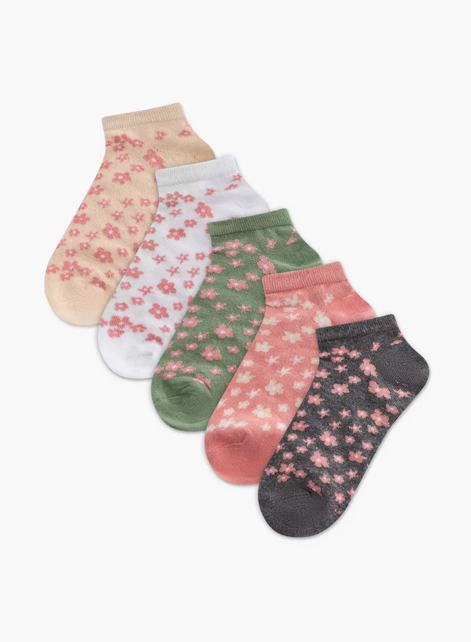 Flora Bella By Shoexpress Floral Print Ankle Length Socks - Set of 5