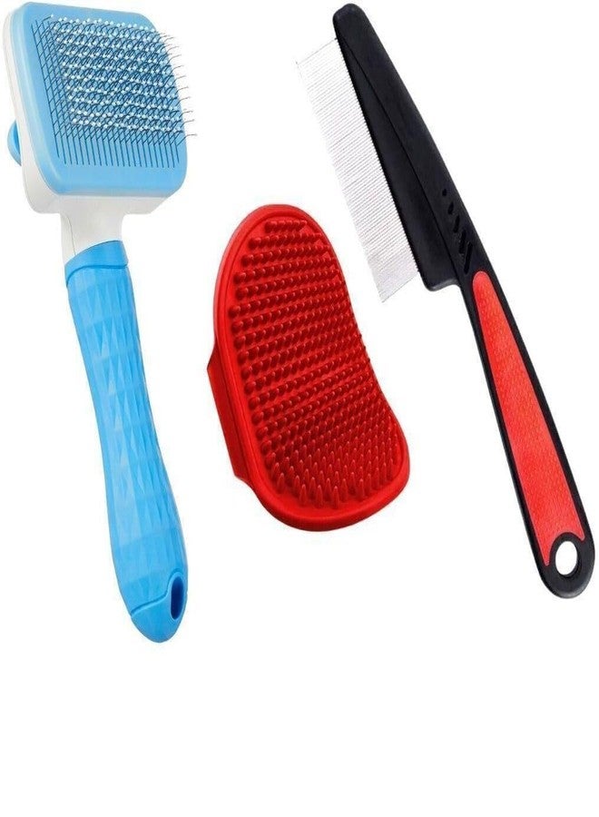 Agirav Dog Brush Flea Comb, Auto Sleeker Brush and Palm Glove, Multi Colour, Pack of 3