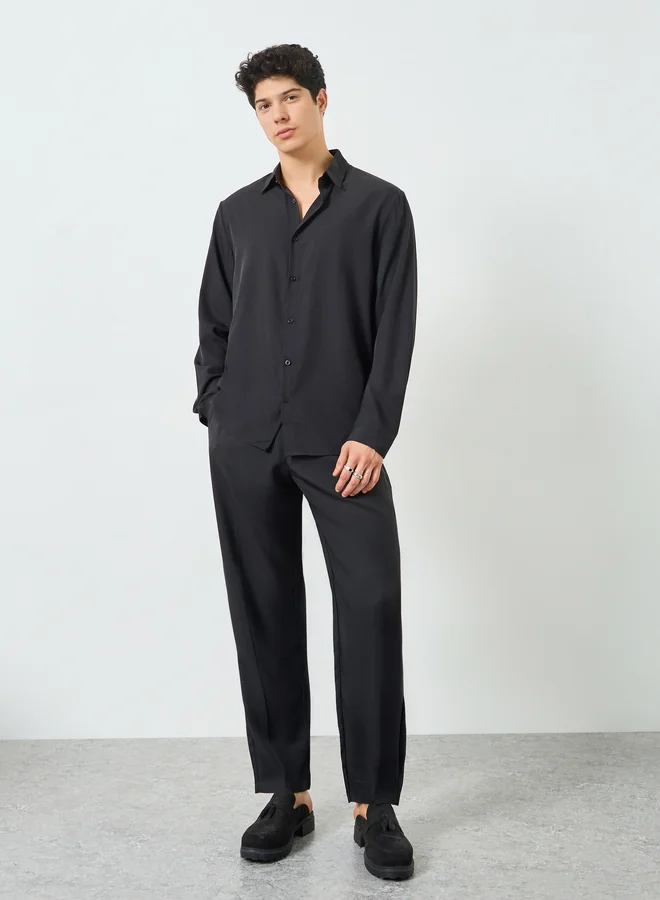 Take Two Men Solid Button Front Long Sleeve Shirt