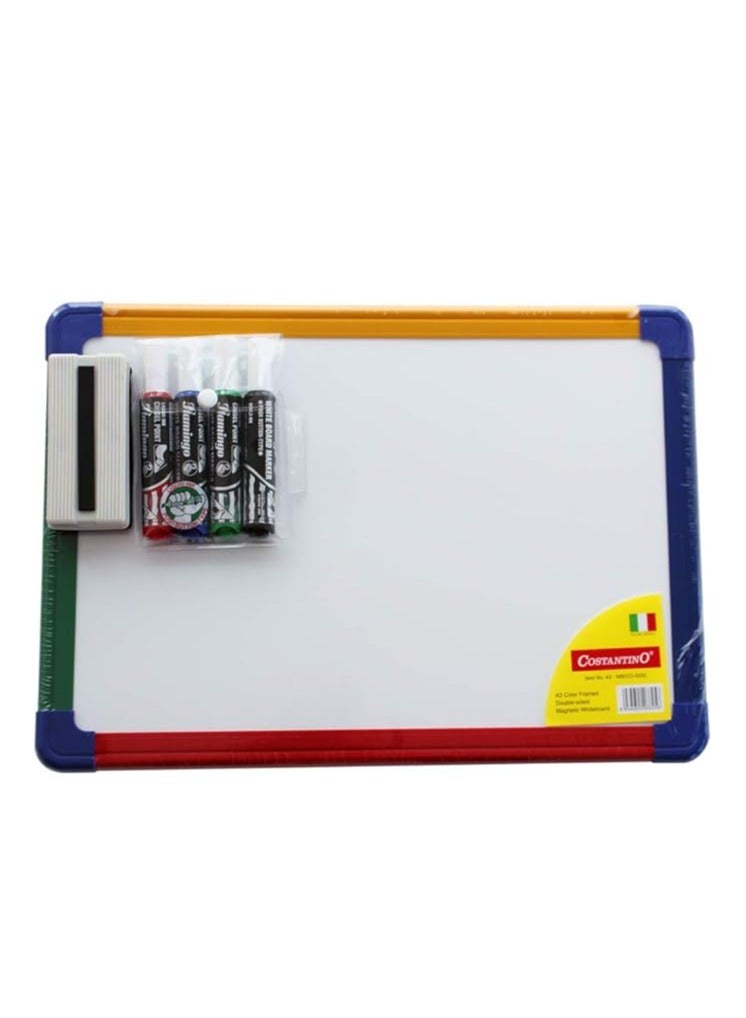 COSTANTINO Magnetic Whiteboard Double-sided A3 Color Framed with Markers and Magnetic Eraser - Image 1