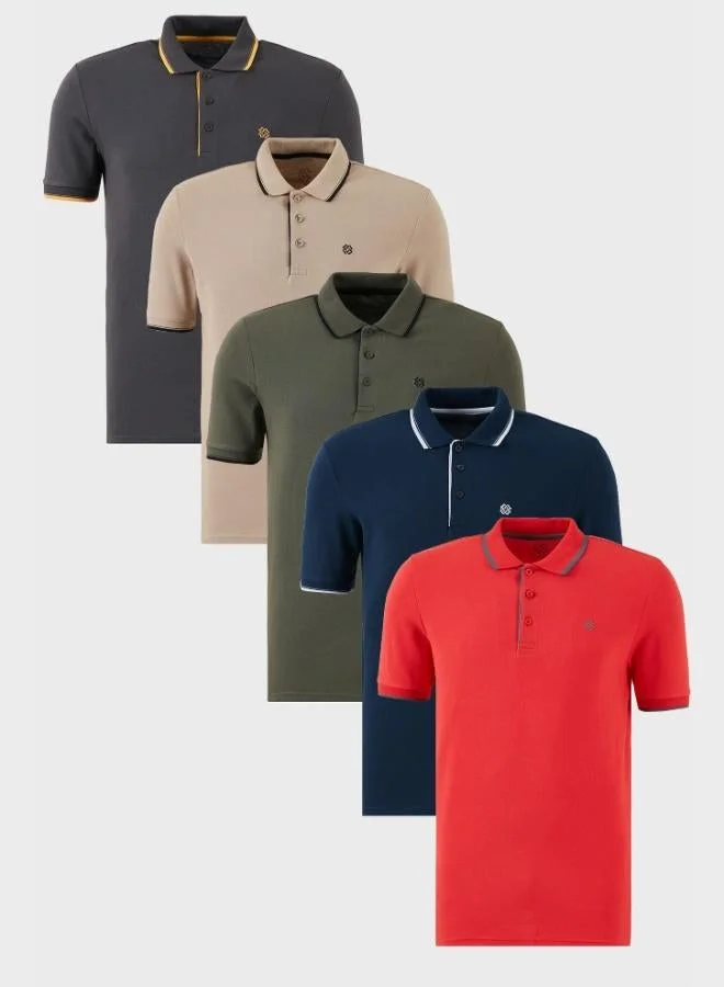 Buratti  Buratti Cotton Slim Fit Striped Detail Buttoned Polo Collar 5-Pack Men's T-Shirt 5902118S5 for Men | Best Price UAE