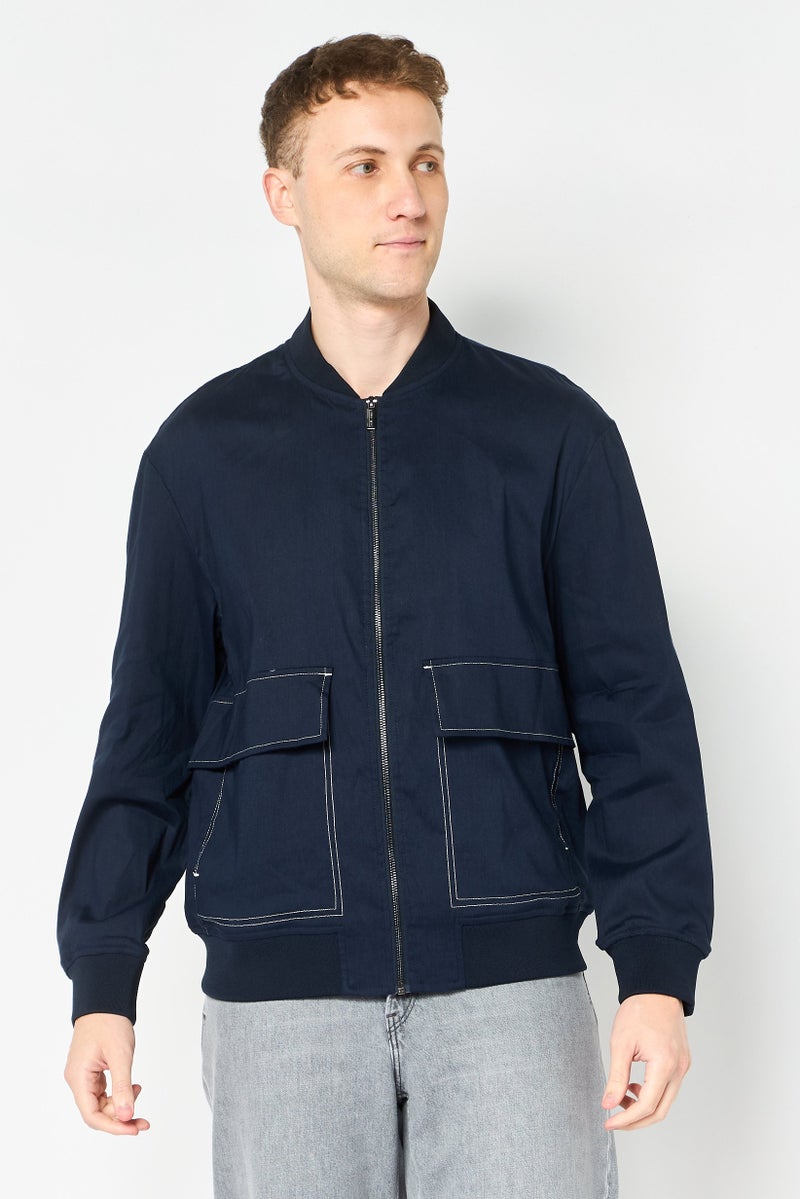 SELECTED Men Solid Long Sleeve Jacket Shirt, Navy - Image 1