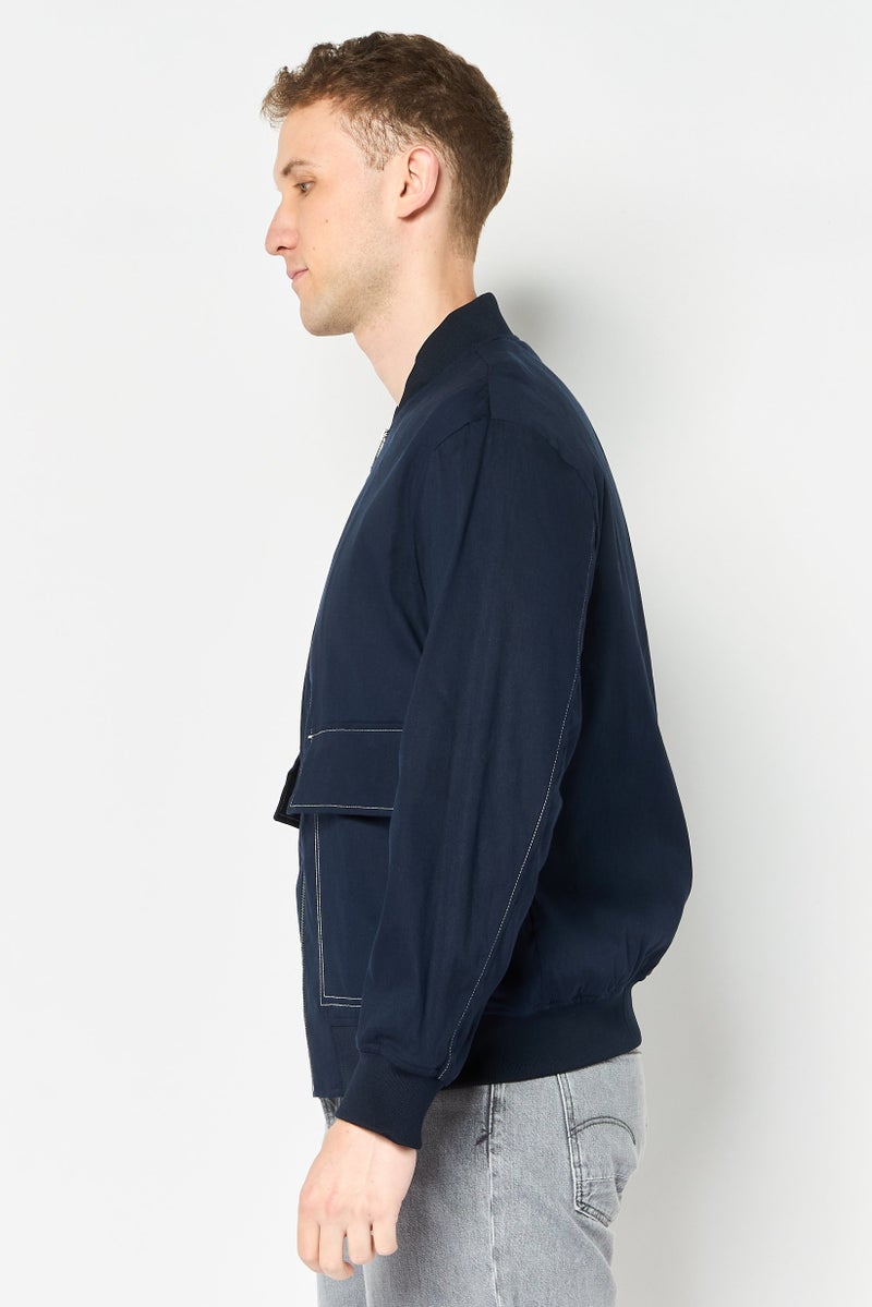 SELECTED Men Solid Long Sleeve Jacket Shirt, Navy - Image 4