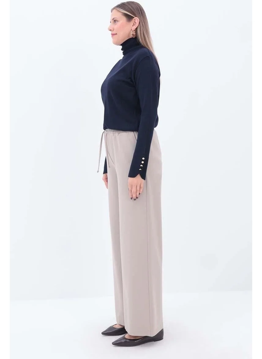 Allday Beige-Elastic Waist Corded Trousers