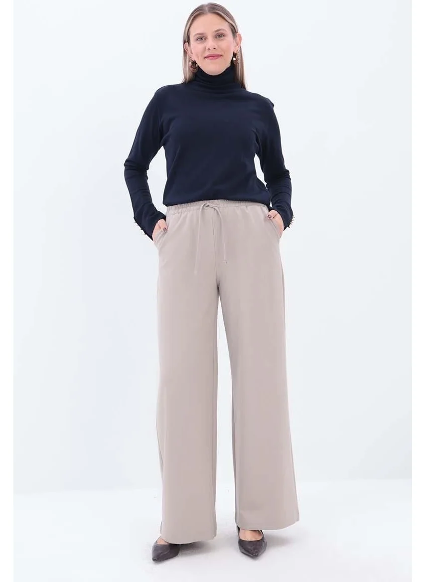 Allday Beige-Elastic Waist Corded Trousers