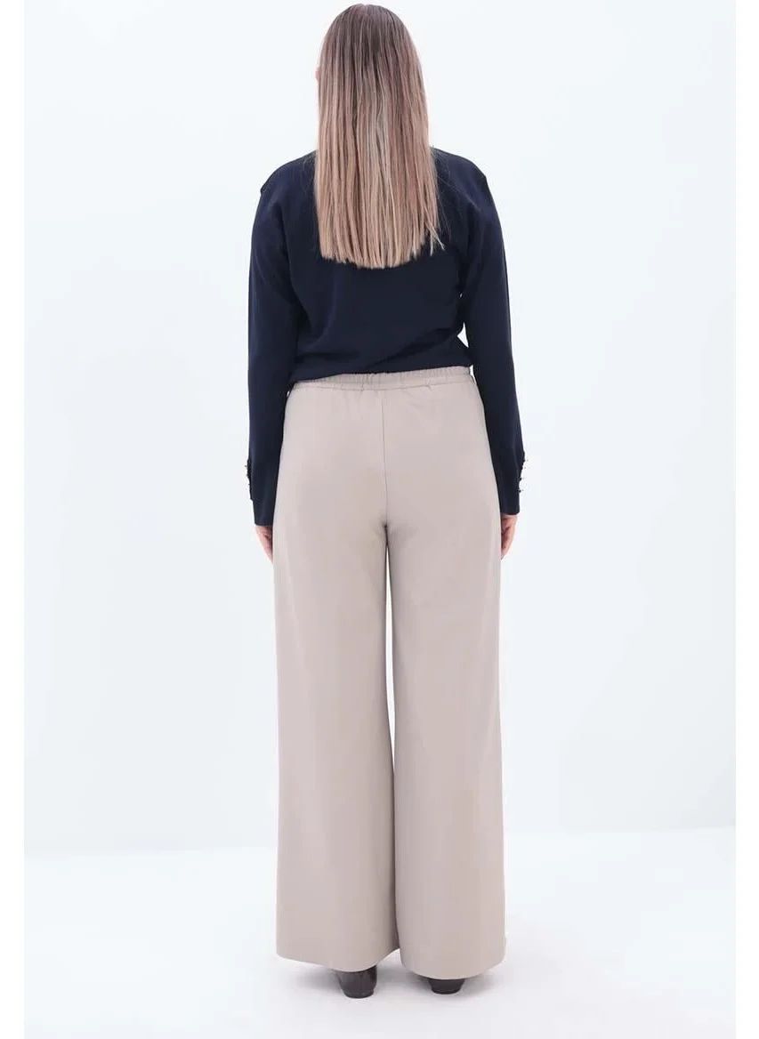 Allday Beige-Elastic Waist Corded Trousers