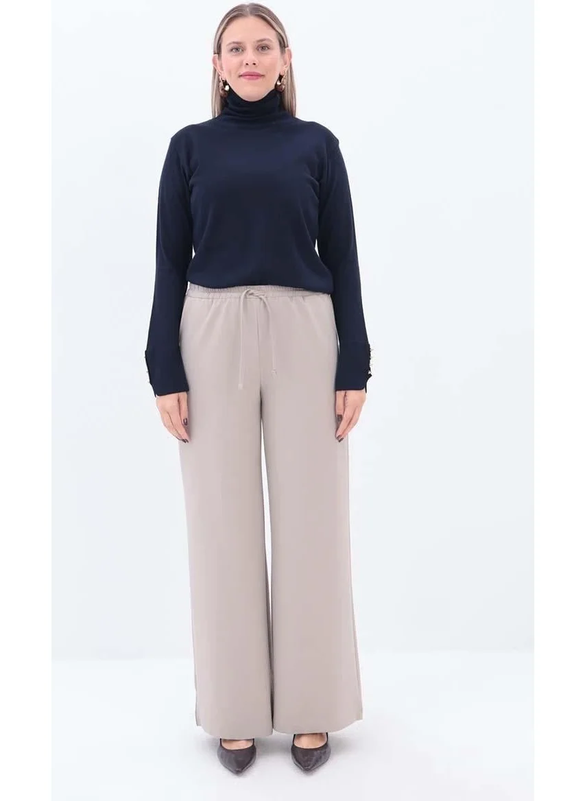 Allday Beige-Elastic Waist Corded Trousers
