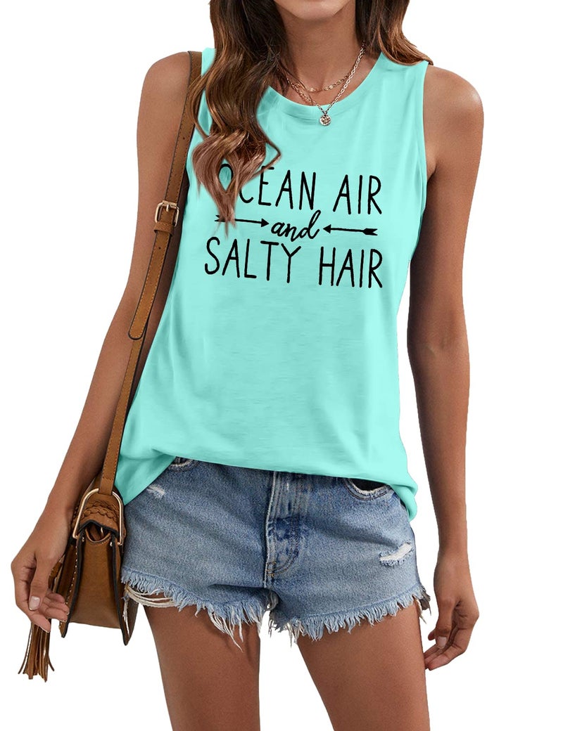 BANGELY Beach Tanks Women Beach Shirts Ocean Air and Salty Hair Tank Funny Cruise Summer Sleeveless Family Vacation Vest Top - Image 2