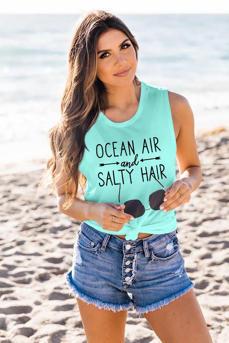 BANGELY Beach Tanks Women Beach Shirts Ocean Air and Salty Hair Tank Funny Cruise Summer Sleeveless Family Vacation Vest Top - Image 3