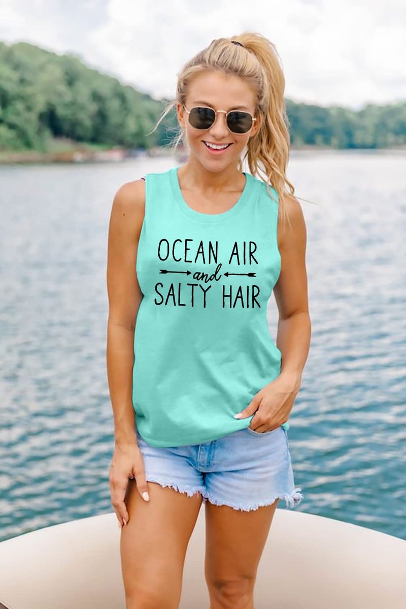 BANGELY Beach Tanks Women Beach Shirts Ocean Air and Salty Hair Tank Funny Cruise Summer Sleeveless Family Vacation Vest Top - Image 4